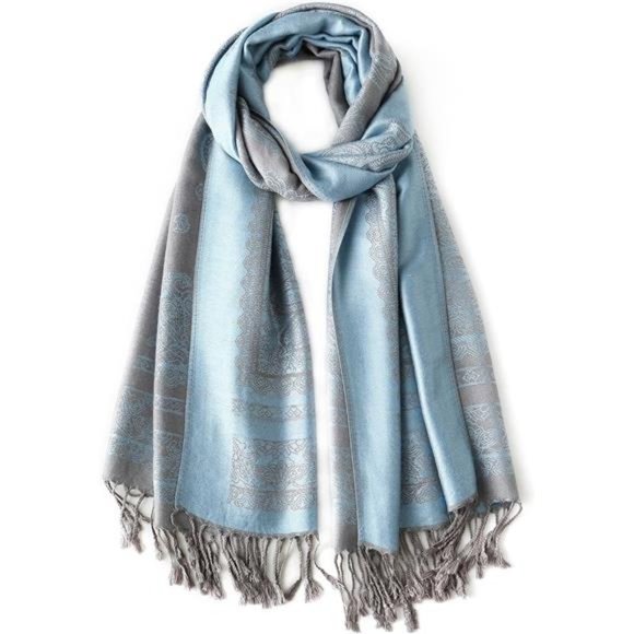 Two Tone Paisley Pashmina Shawl Wrap Scarf Women's Soft  Jacquard Scarves - Picture 3 of 6